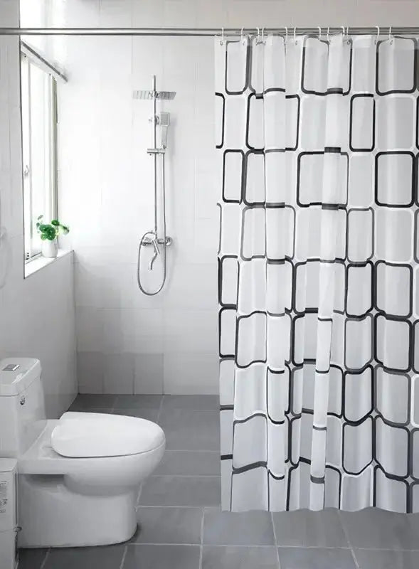 Bathroom Shower Curtains Waterproof Bath Curtain PEVA Modern Geometric Plaid Pattern Farmhouse Household Decoration Translucent RideauxDeDouche.com