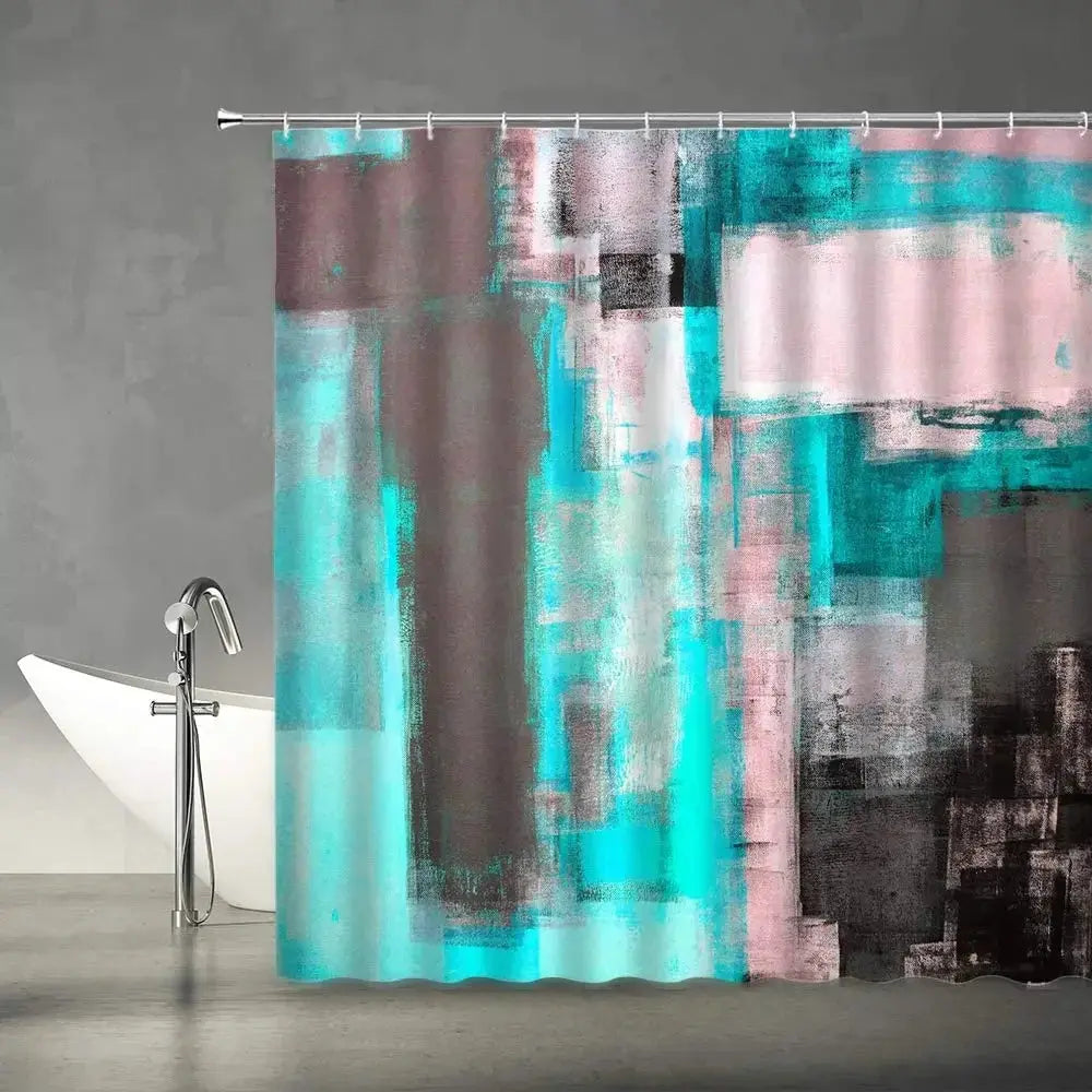 Rideau de douche, Abstrait Cyan & Gris RideauxDeDouche.com