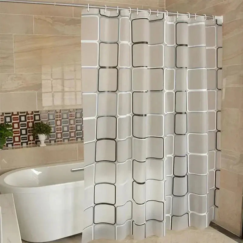 Bathroom Shower Curtains Waterproof Bath Curtain PEVA Modern Geometric Plaid Pattern Farmhouse Household Decoration Translucent RideauxDeDouche.com