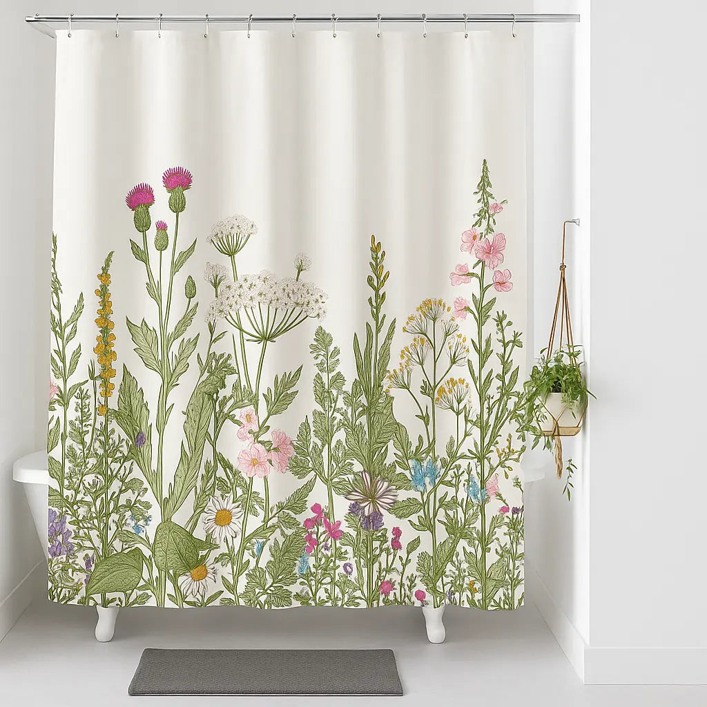Rideau de douche blanc florale imperméable